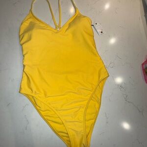 Shade & Shore Vibrant Yellow Swimsuit High Cut Extra Cheeky size 8-10